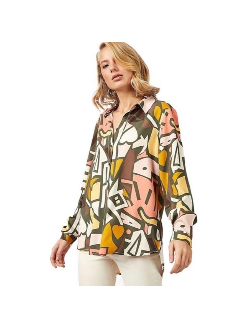 Big Dart Abstract Geometric Button Front Blouse Mustard Olive Pink Plus Size 16